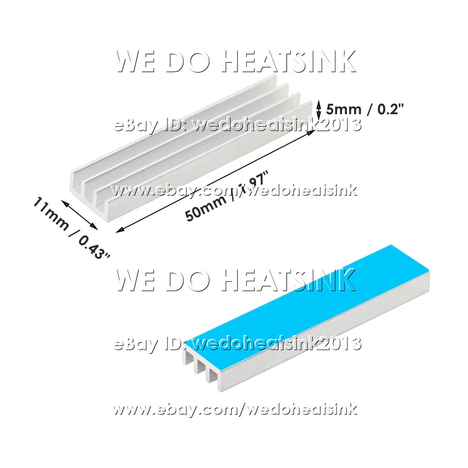 50x11x5mm With or Without Tape Silver Heatsink Cooler Radiator for DIP IC Chip - Image 3 of 4