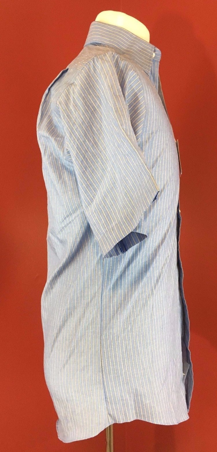 FILA Savile Row Blue Striped Wrinkle Free Broadcloth Short Sleeve Shirt Size 14.5