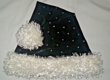 24" BLACK Santa hat with GOLD Polka or Pin DOTS w/ IVORY faux fur ball Trim