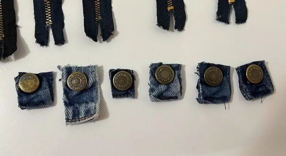 YKK Zippers Brass for Denim Jean Pant Blue with 5 Brass Snaps Lot of 10 - Image 3 of 4