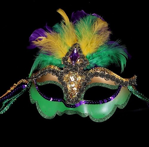 Mardi Gras Feather Mask for Women - Venetian Style Party Costume Pack Of 12 - Picture 2 of 6