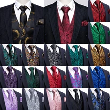 Mens Wedding Waistcoat Purple Paisley Vest Suit  Jacquard Tie Hanky Set Gift