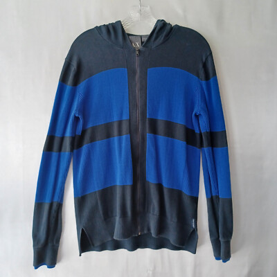 Armani Exchange Sweater Mens Medium Navy Blue Full Zip Hoodie Cotton  Sweater