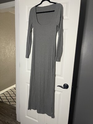 pumiey long sleeve dress Pumiey Long Sleeve Square Neck Ribbed Maxi Dress Gray Xl
