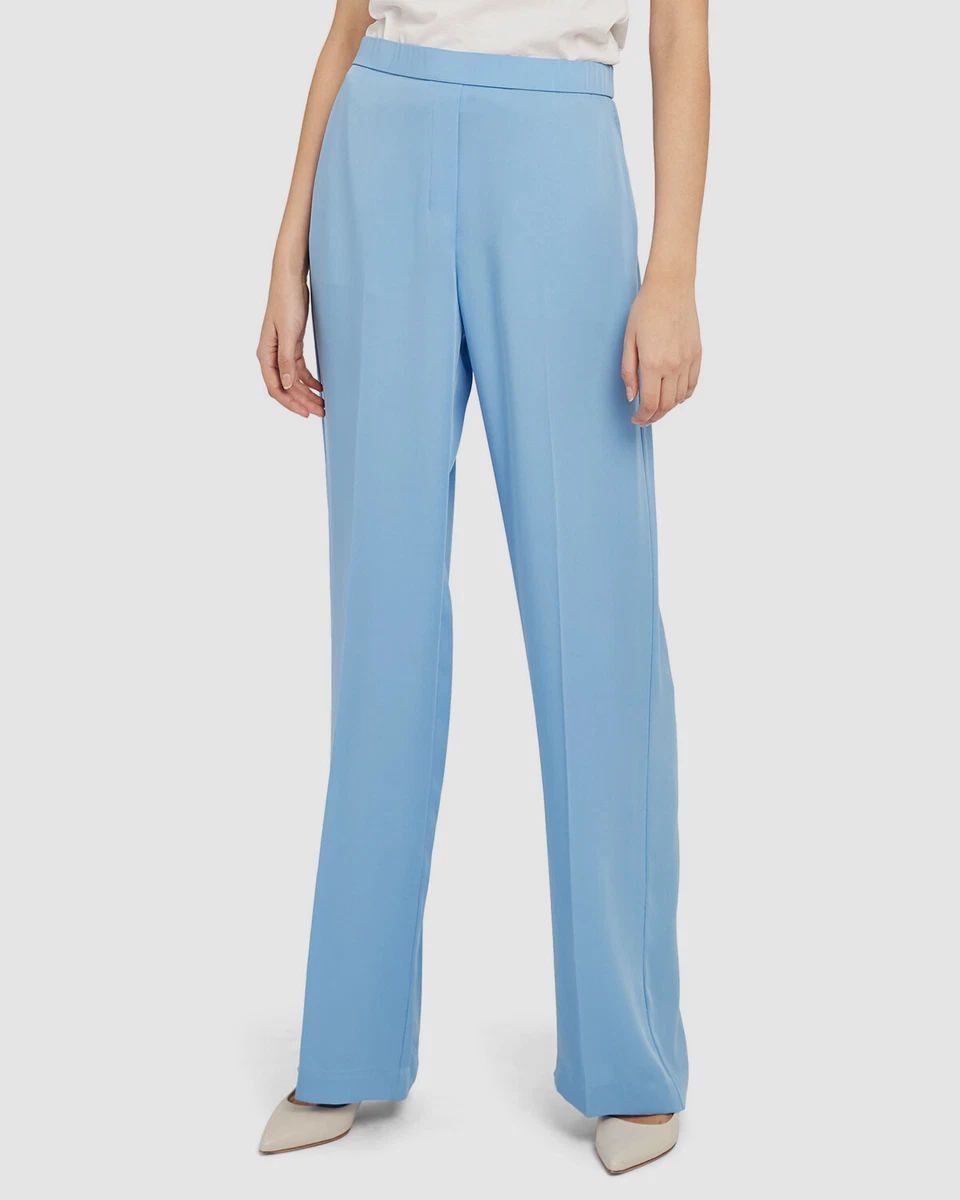 $375 Theory Women Blue Stretch Wide-Leg Pull-On Silk Ankle Trouser Pants SZ  P/XS