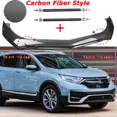 For Honda CR-V HRV Carbon Style Dual Layers Front Bumper Lip+BLK Sturt Rods
