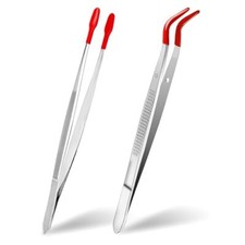 Craft Tweezers with Rubber Tips, 2 Pcs Metal Sticker Tweezers with Soft PVC