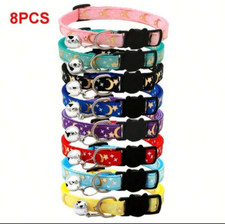 8PCs Dog Pet Adjustable Nylon Collar Breakaway Bell With Buckle FREE Pet Scarf