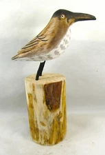 Sandpiper on log hand crafted wood shore bird figurine