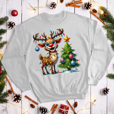 Lustiger Weihnachtspullover hässliches Rentier festlicher Baum Herren und Damen Sweatshirts #MC