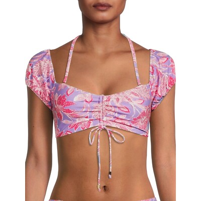 Time & Tru Floral Off-The-Shoulder Sweetheart Swimsuit Bikini Top 8-10 Medium