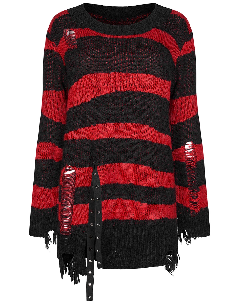 Punk Rave Gothic Grunge Oversized Shredded Knit Sweater Top Black