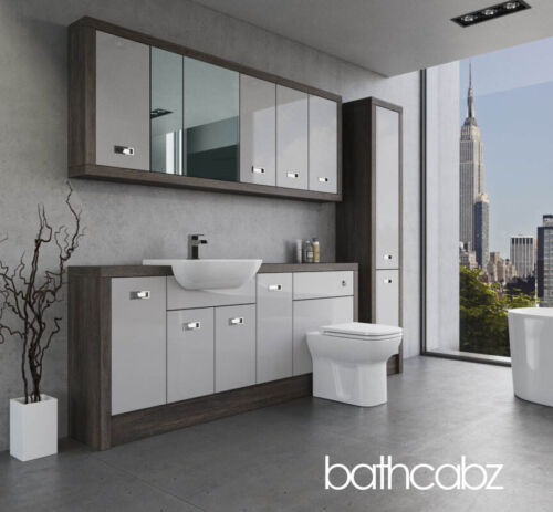 BATHROOM FITTED FURNITURE LIGHT GREY GLOSS/MALI WENGE A2 1900MM WITH WALL & TALL