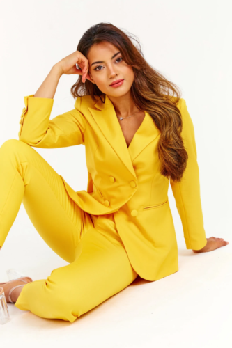 LuvForever Sunrise Yellow Double Breasted 2 Piece Pant Suit Sizes 6-14 - Picture 1 of 6