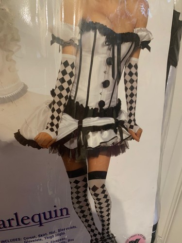 New Secret Wishes Harlequin Costume Sexy Clown Adult Size XS Black & White - Picture 2 of 4