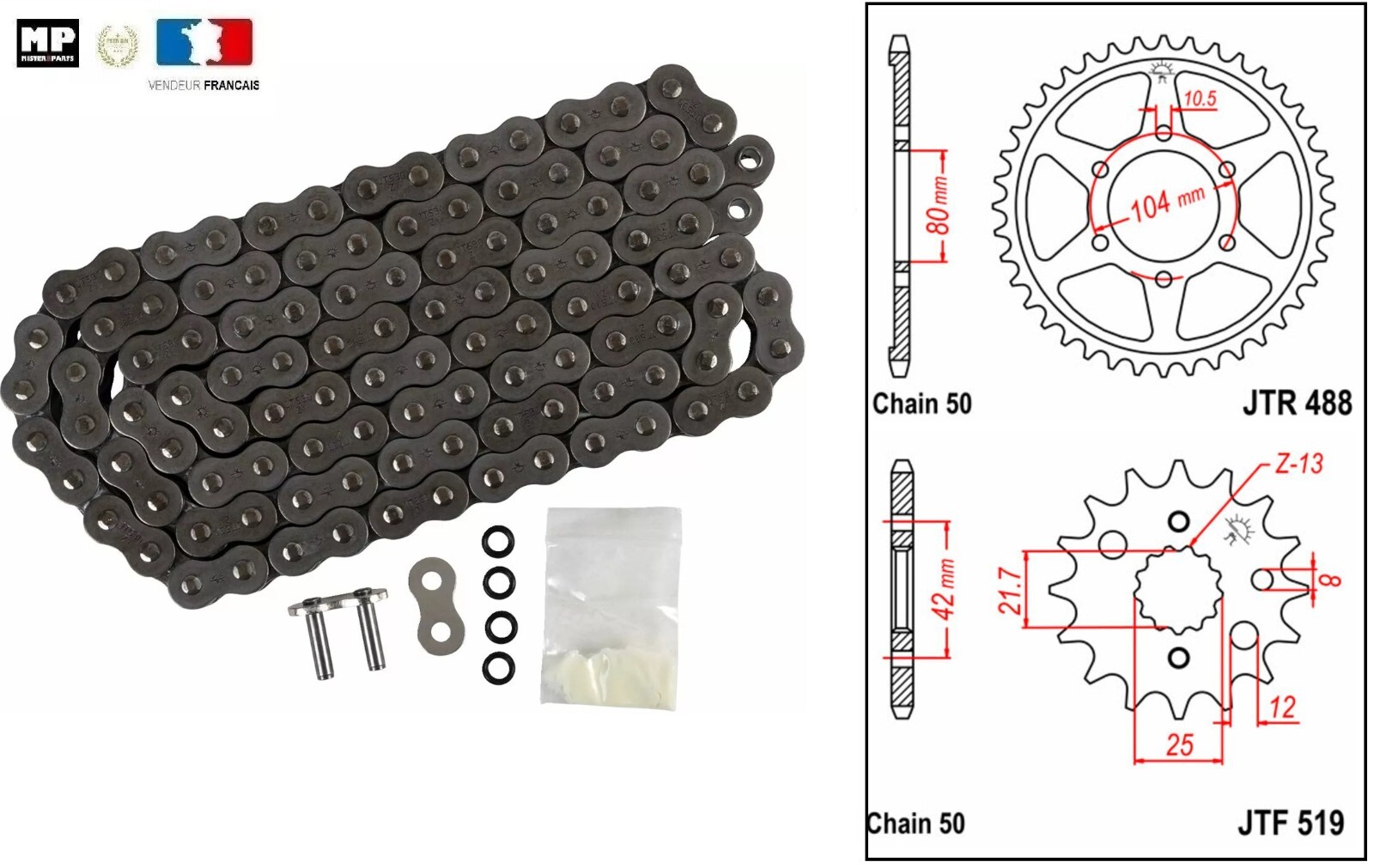 Kit chaine Kawasaki ZXR 750 L élimine vibrations et usure hyper X-Ring 530