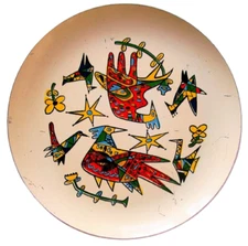 Mid Century Modern Bird Artwork Wall Hanging Plate Platter Vintage Southwestern