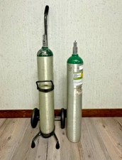 2 Used 24 Cu Ft Medical SA Aluminum Medical Oxygen Cylinder CGA870 & WHEEL CART