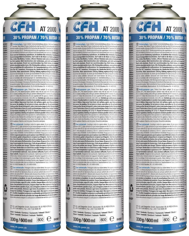 3x CFH Universalgas AT2000 330g 600ml Gaskartusche Gas 7/16" EU Gewinde - Bild 2 von 4