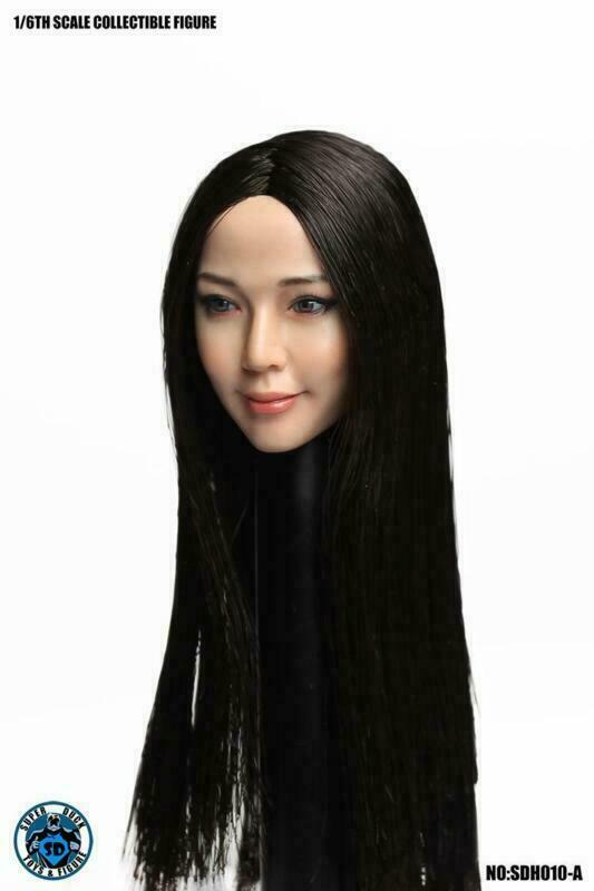 1/6 アジア人女性ヘッドC（Black Long Staight Hair） PH TBL 1/6 Scale Black Hair Asian Girl Head Sculpt Fit 12