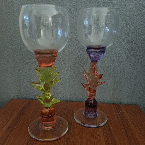Annette Meech Signed The Glasshouse Assembled Blown Art Glass Staggered Goblets