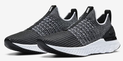NIKE 'React Phantom Run Flyknit 2' Slip-On Sock Sneaker Men's US 9 Black/Wht NIB
