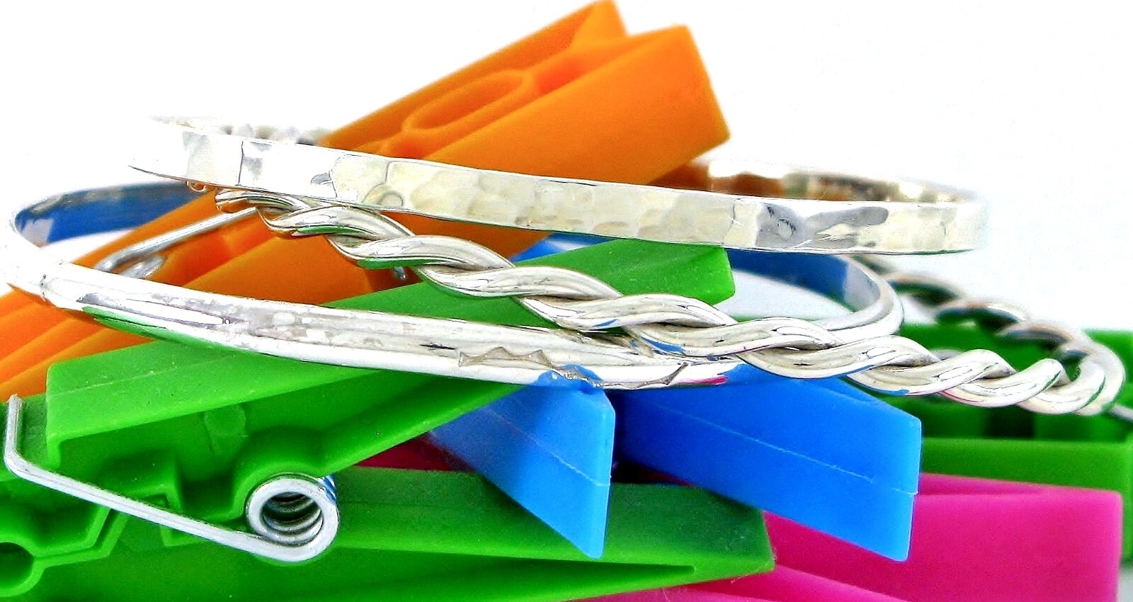 Solid Sterling Silver 925 Lot x 3 Stack Bangle Br… - image 6