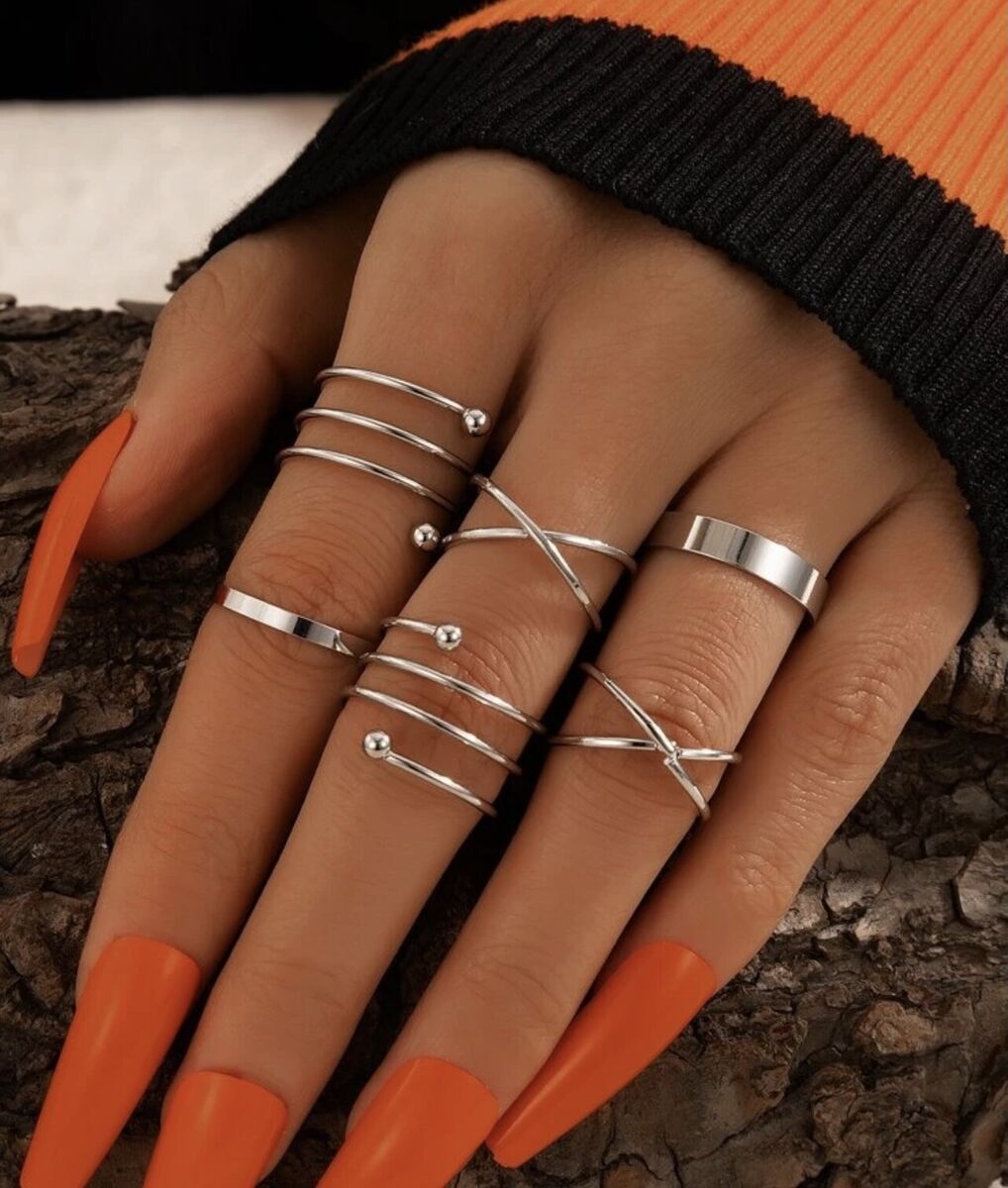 mnjin shapes set gold female different geometry fesvital jewelry ring  fashion ring accessory silver - Walmart.com