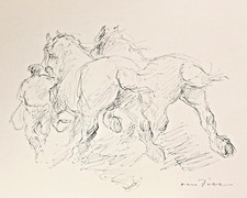 Otto Dill.  Rennpferde mit Führer. Orig. Federzeichnung mit Tusche. Signiert.