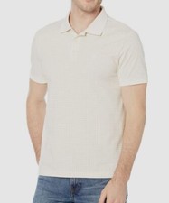  70 Calvin Klein Men's Ivory Short Sleeve Grid-Print Polo Shirt Size L