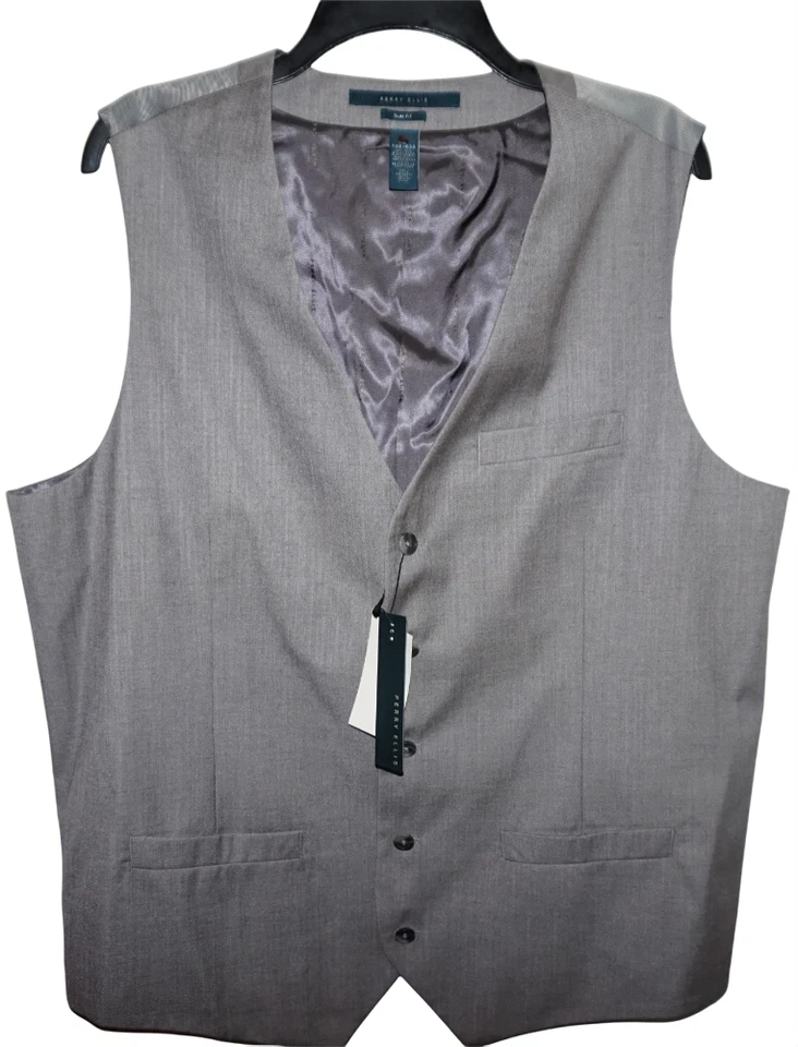 Perry Ellis Vest Tall XLT Slim Fit Brushed Nickel Silver Herringbone NWT (V-94) - Image 2 of 4