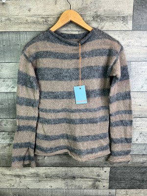 Molly O'Halloran Damen Pullover Größe Small beige grau gestreift Handarbeit Mohair