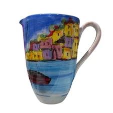 Vietri La Fenice Seacoast Pottery Pitcher Hand Painted Italy Beach Discontinued