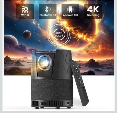 Tragbarer Autofokus Projektor 4k Unterstützung, HDR10+ Native 1080P Full HD Projektor