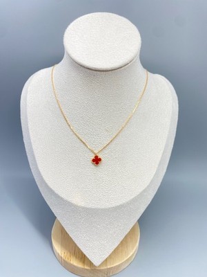 Authentic Van Cleef & Arpels Sweet Alhambra Pendant Necklace 18K Gold Carnelian