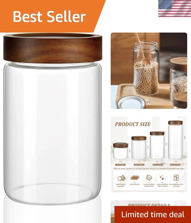 28 fl oz/850 ml Clear Glass Storage Canister with Airtight Wooden Screw Lid, ...