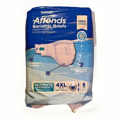 Attends Bariatric Adult Brief 4XL Heavy Absorbency Bariatric DD60 8 Ct