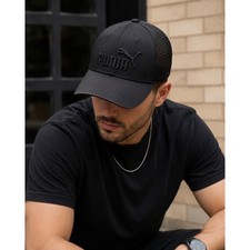 Puma Black Trucker Snapback Hat Mesh Cap Embroidered Logo One Size NWOT
