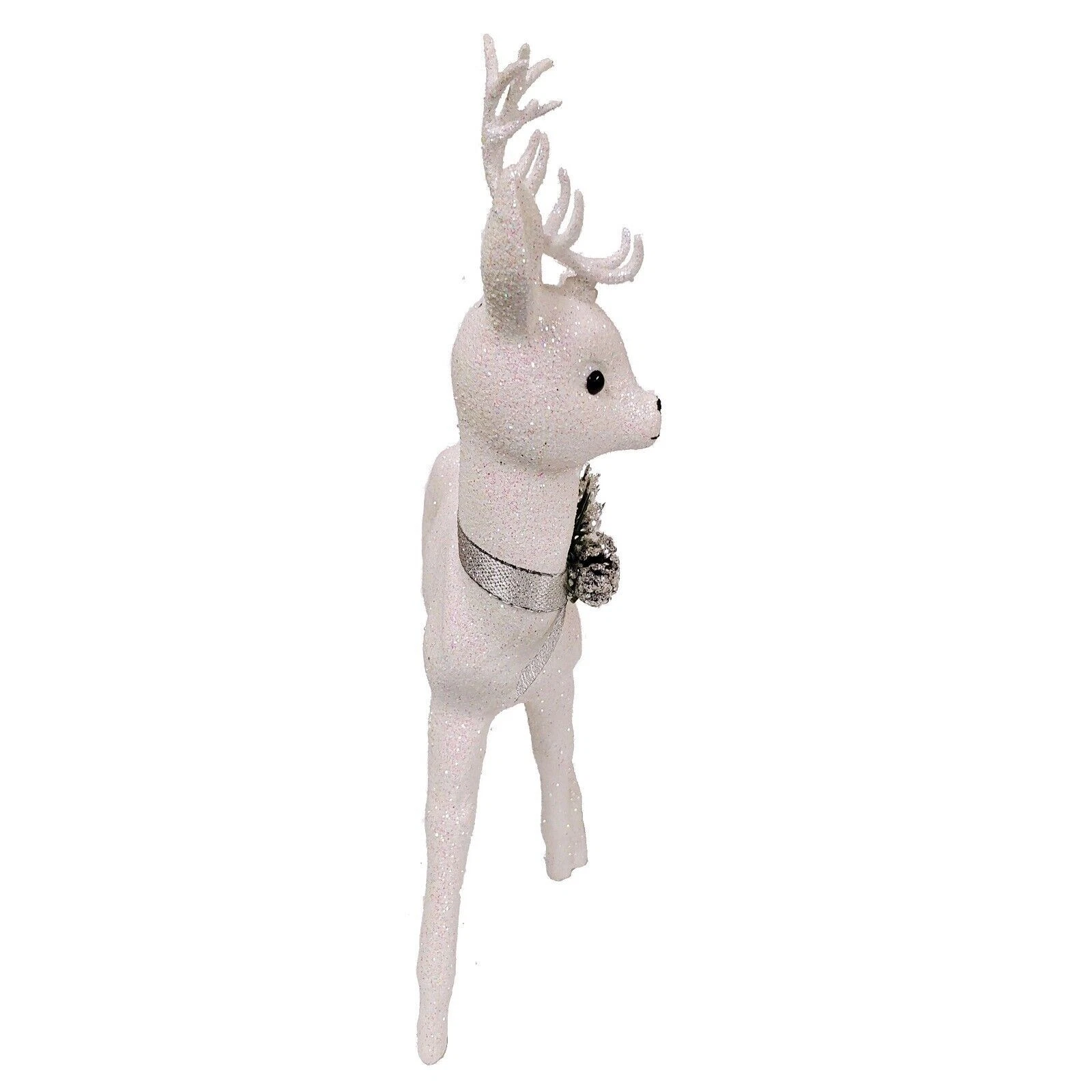 Ino Schaller White Glittered Reindeer Buck Deer with Scarf German Figurine - Thumbnail 4