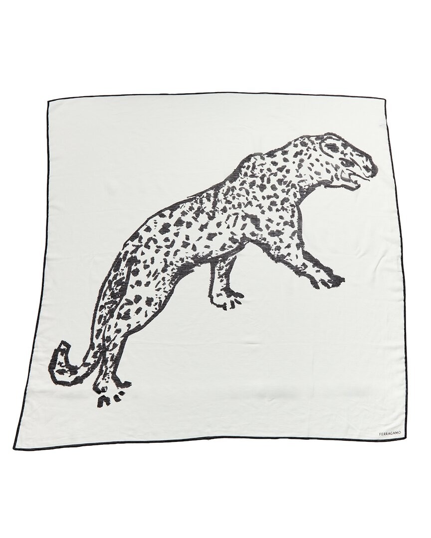 Женский белый шелковый шарф с принтом Ferragamo 43490₽