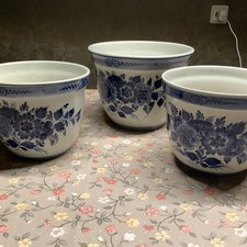 3er Set Original Delfts Blauw – handbemalte Keramik-Übertöpfe (Holland)