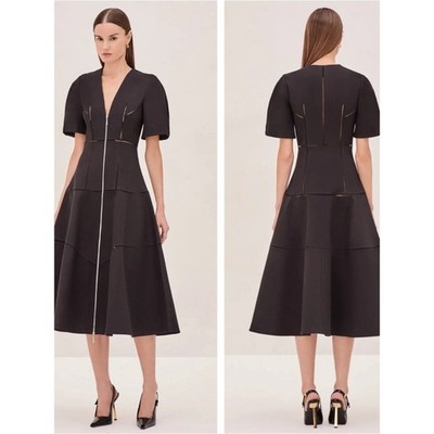 ALEXIS Valry Zipper Front Structured Black Midi Dress Size Medium