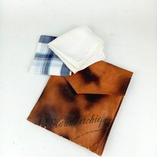 Astuccio fazzoletto vintage marrone morbido marmorizzato ecopelle, anni '30 18 cm x 16,5 cm