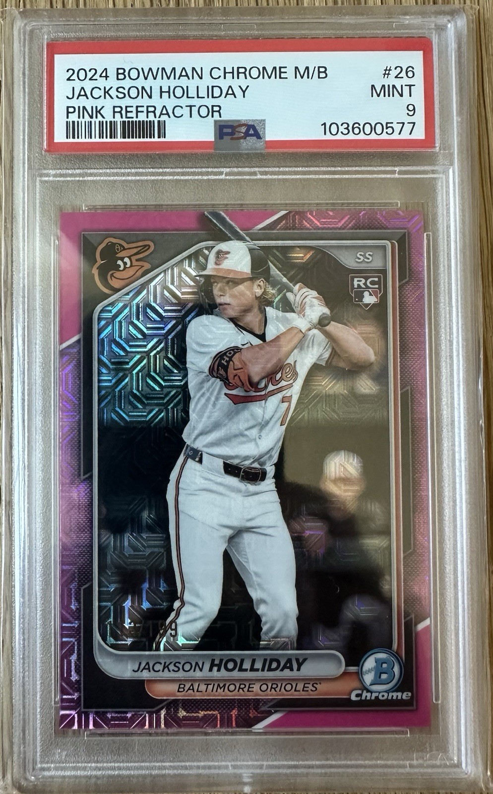 2024 Bowman Chrome - Jackson Holliday #26 Pink Refractor /199 (RC) PSA 9