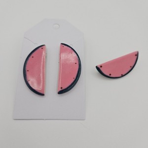 Pink Watermelon Earrings and Matching Pin Set Handcrafted with Clay NEW