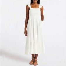 Z Supply White Calypso Smocked Square Neck Rufle Sleeve Maxi Dress Size L