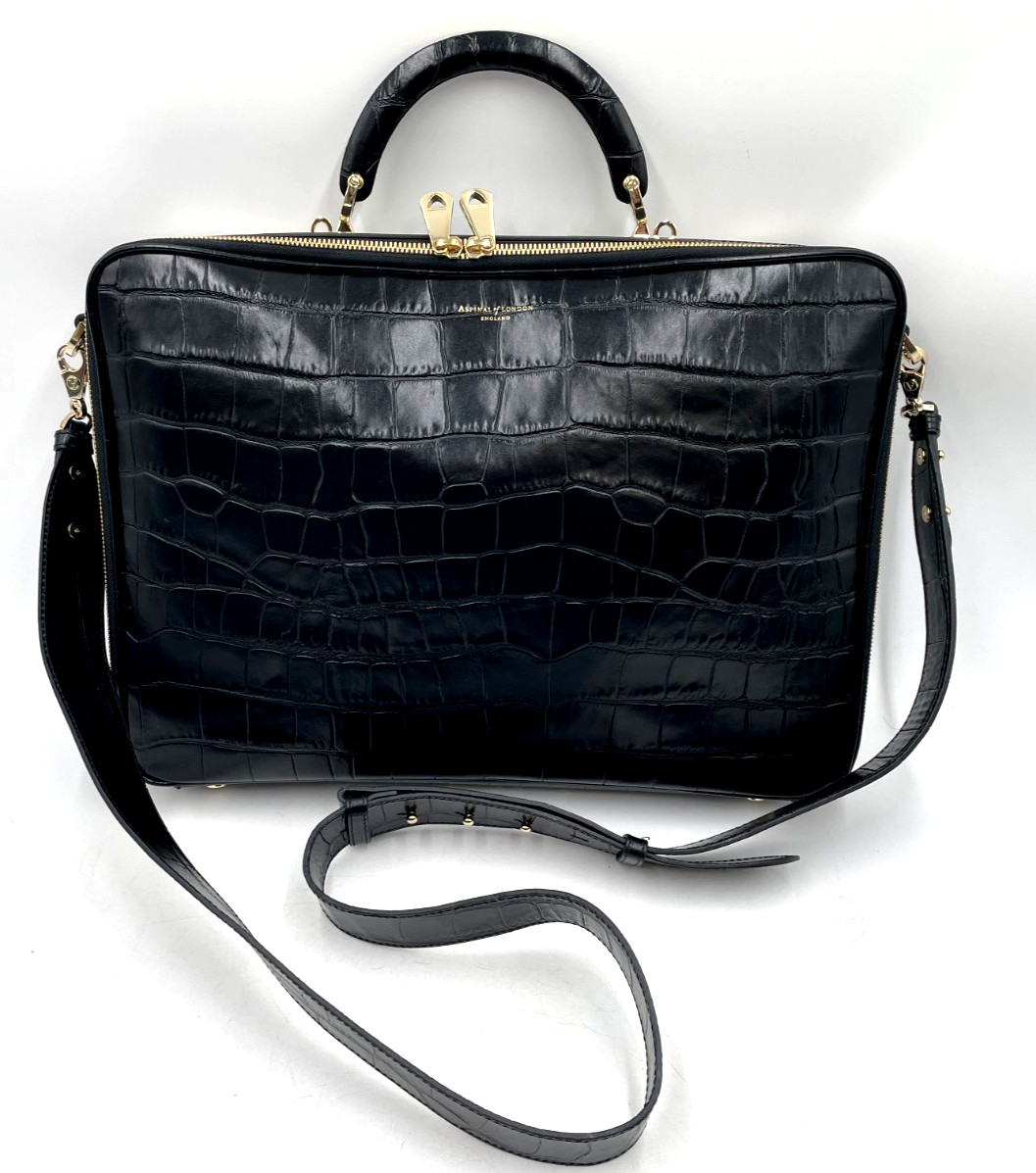 Luxury Aspinal of London Crocodile Embossed Leather Briefcase