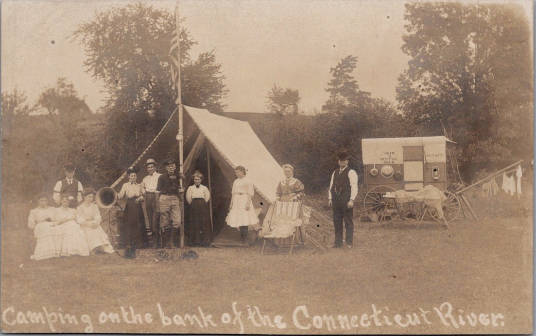 PHONOGRAPH, Camping on the Bank of the CONNECTICUT RIVER Real Photo Postcard