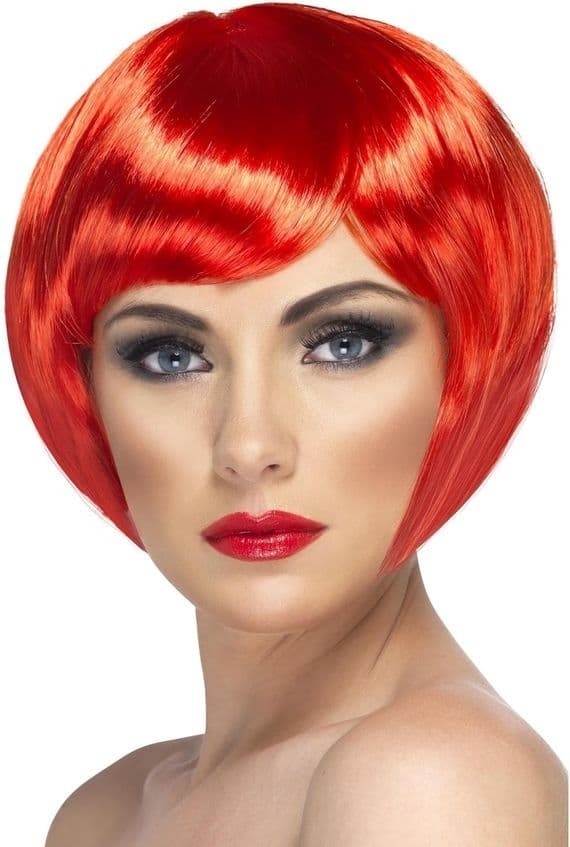 Ladies 1980s Babe Wig Short Chisel Bob Red