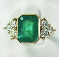 4.70 Ct Emerald Cut Natural Emerald  Diamond Wedding Ring 14K Yellow Gold